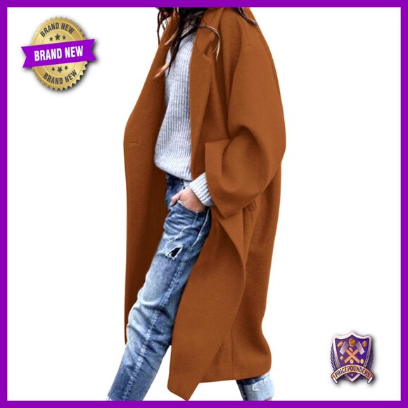 Oversized Notch Lapel Long Coat Loose Fit Dry Clean Only